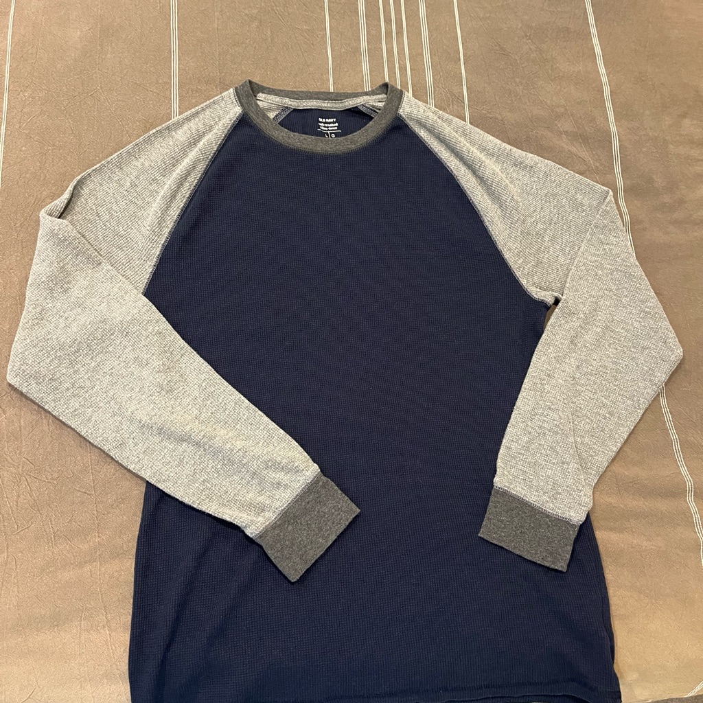 Old Navy Men's Long Sleeve Navy And Gray Shirt